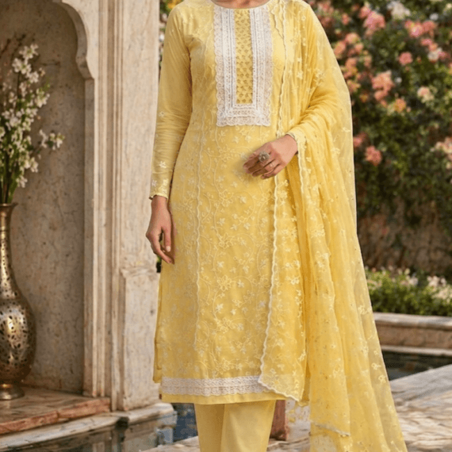 Pink Grace Cotton Ethnic Suit Set with Thread Embroidery & Embroidered Dupatta