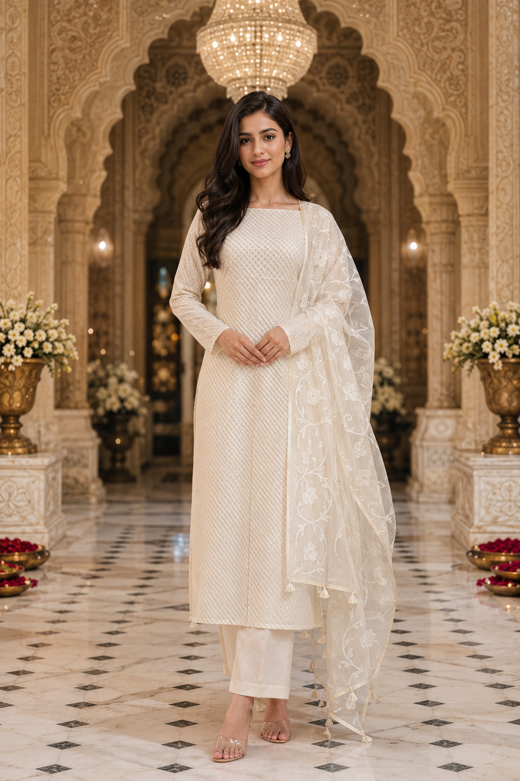 Creme Grace Mul Cotton Unstitched Suit Set