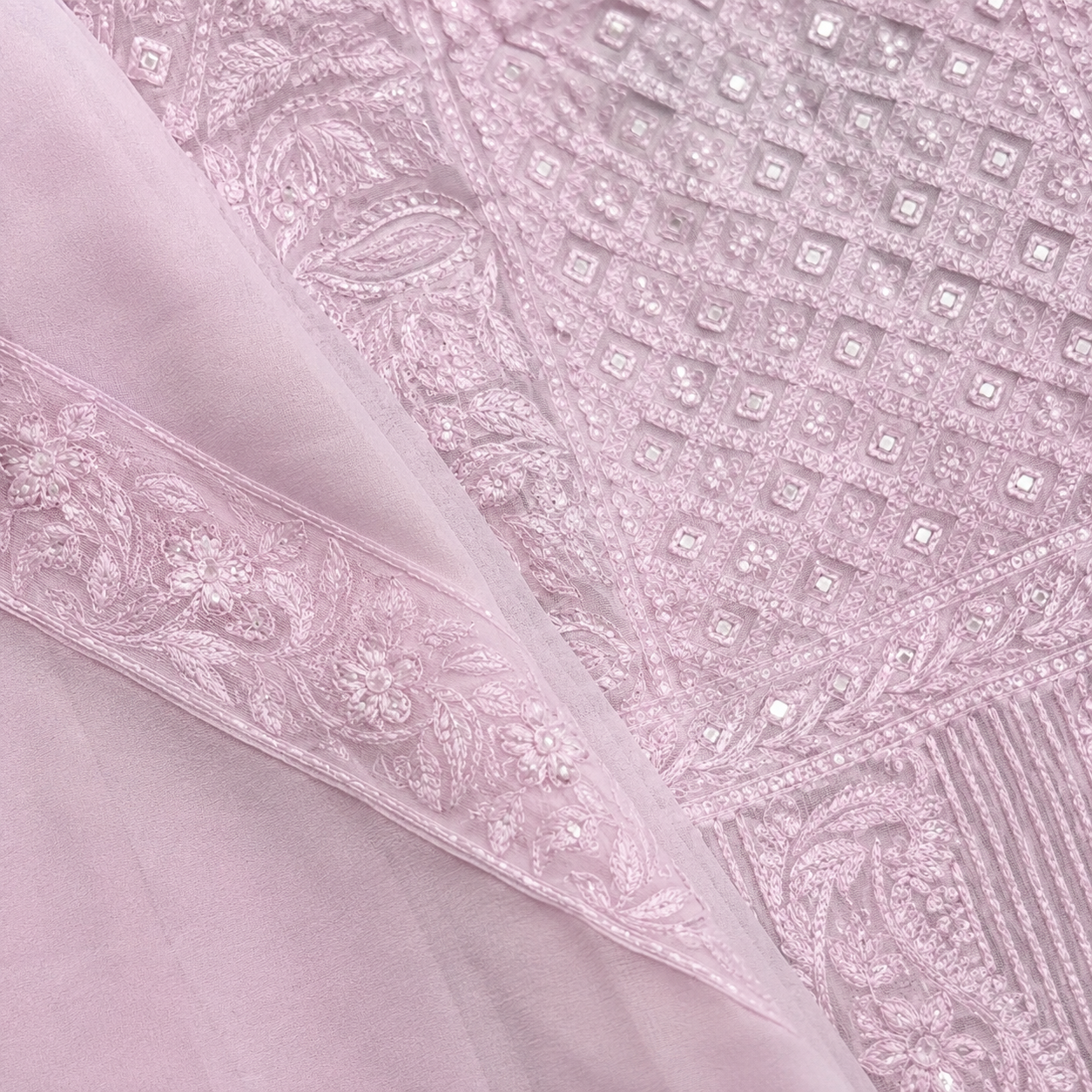 Blush Pink Georgette Chikankari Unstitched Suit Set - Image 5