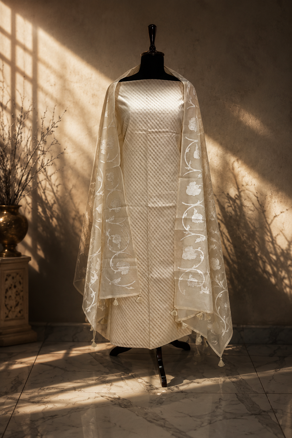 Creme Grace Mul Cotton Unstitched Suit Set - Image 6