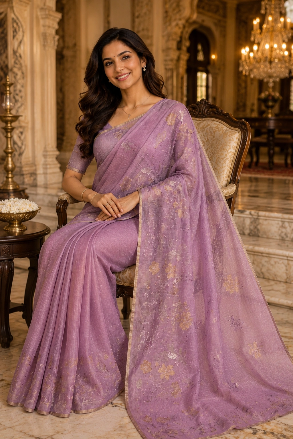 Elegant Lavender Kota Saree with Intricate Appliqué Work - Image 5