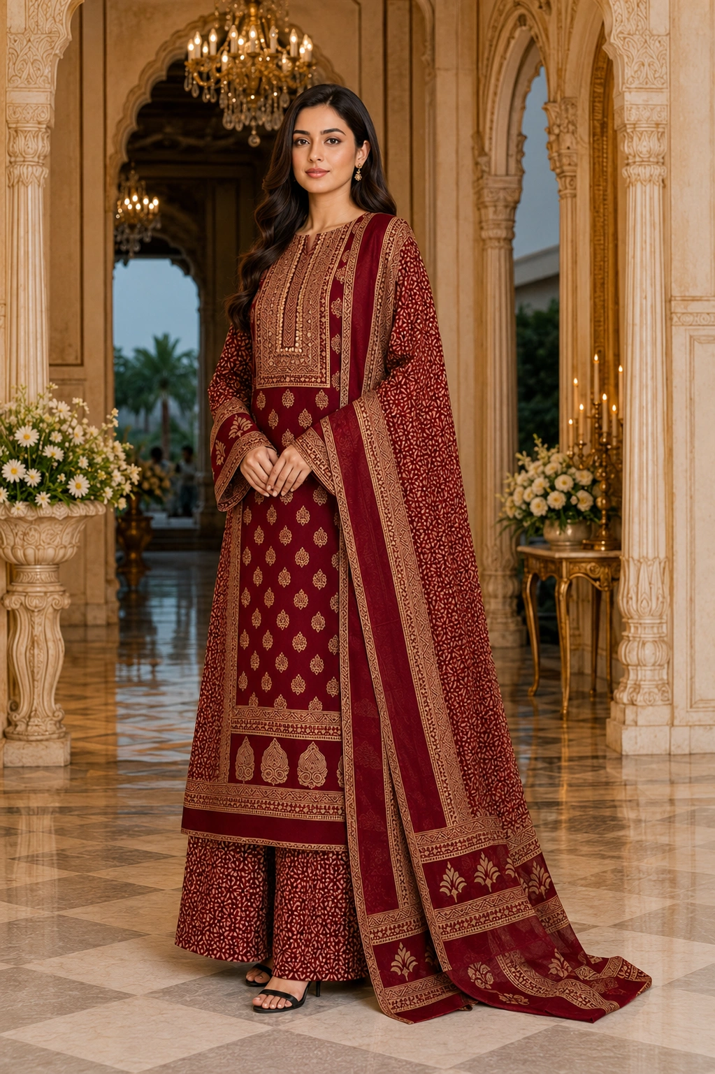 Ruby Mirror Charm Cotton Suit Set with Printed Dupatta - Image 3