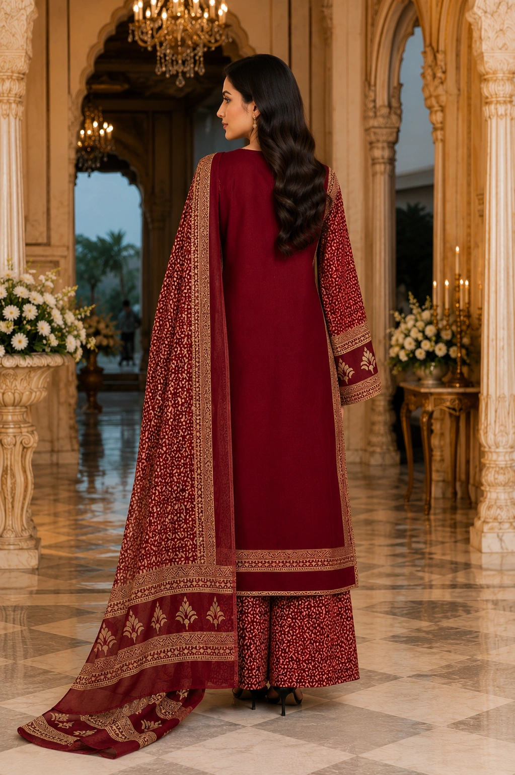 Ruby Mirror Charm Cotton Suit Set with Printed Dupatta - Image 2