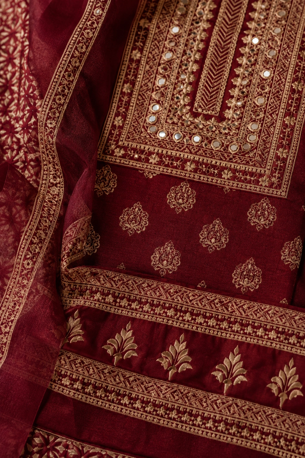 Ruby Mirror Charm Cotton Suit Set with Printed Dupatta - Image 5