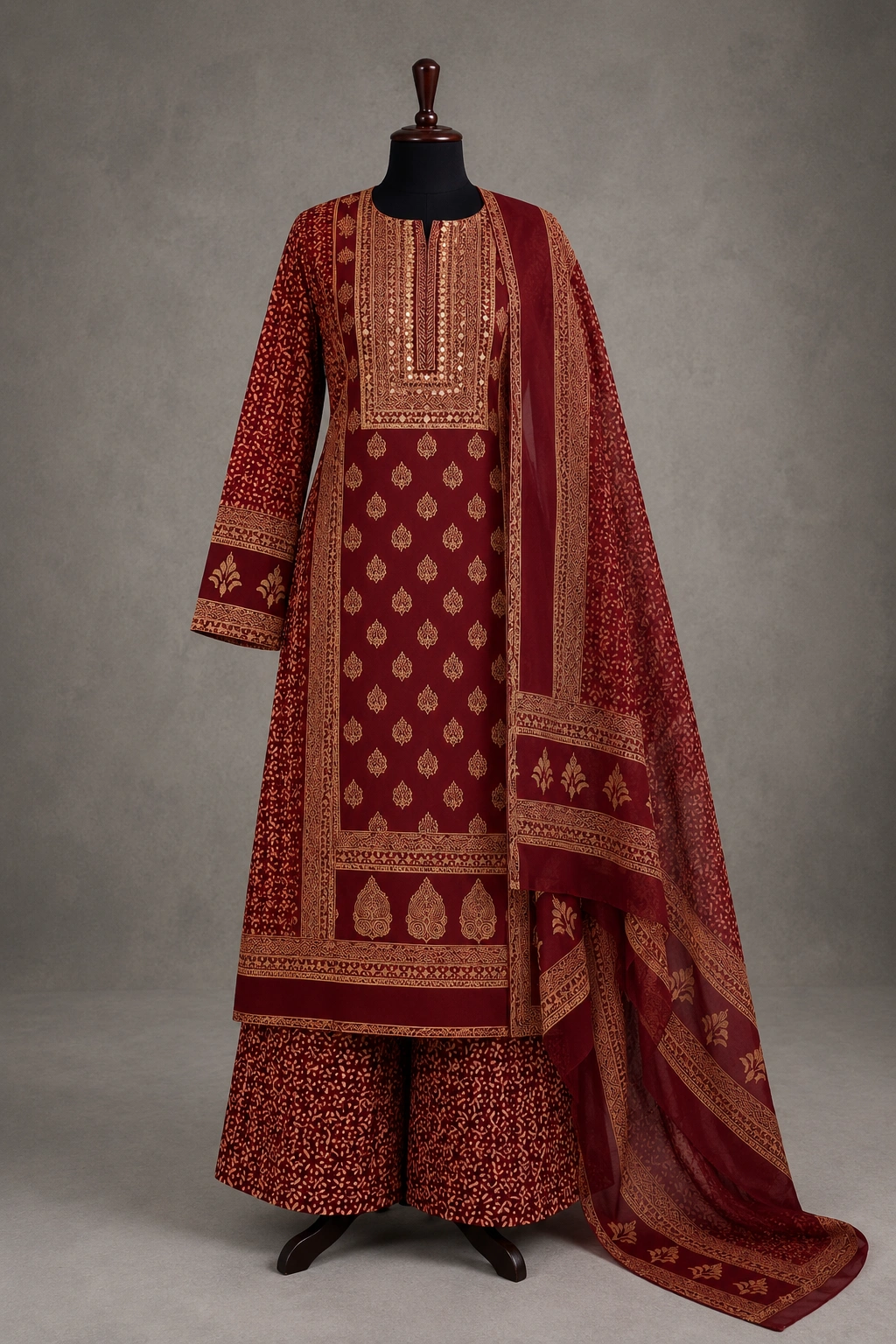 Ruby Mirror Charm Cotton Suit Set with Printed Dupatta - Image 6