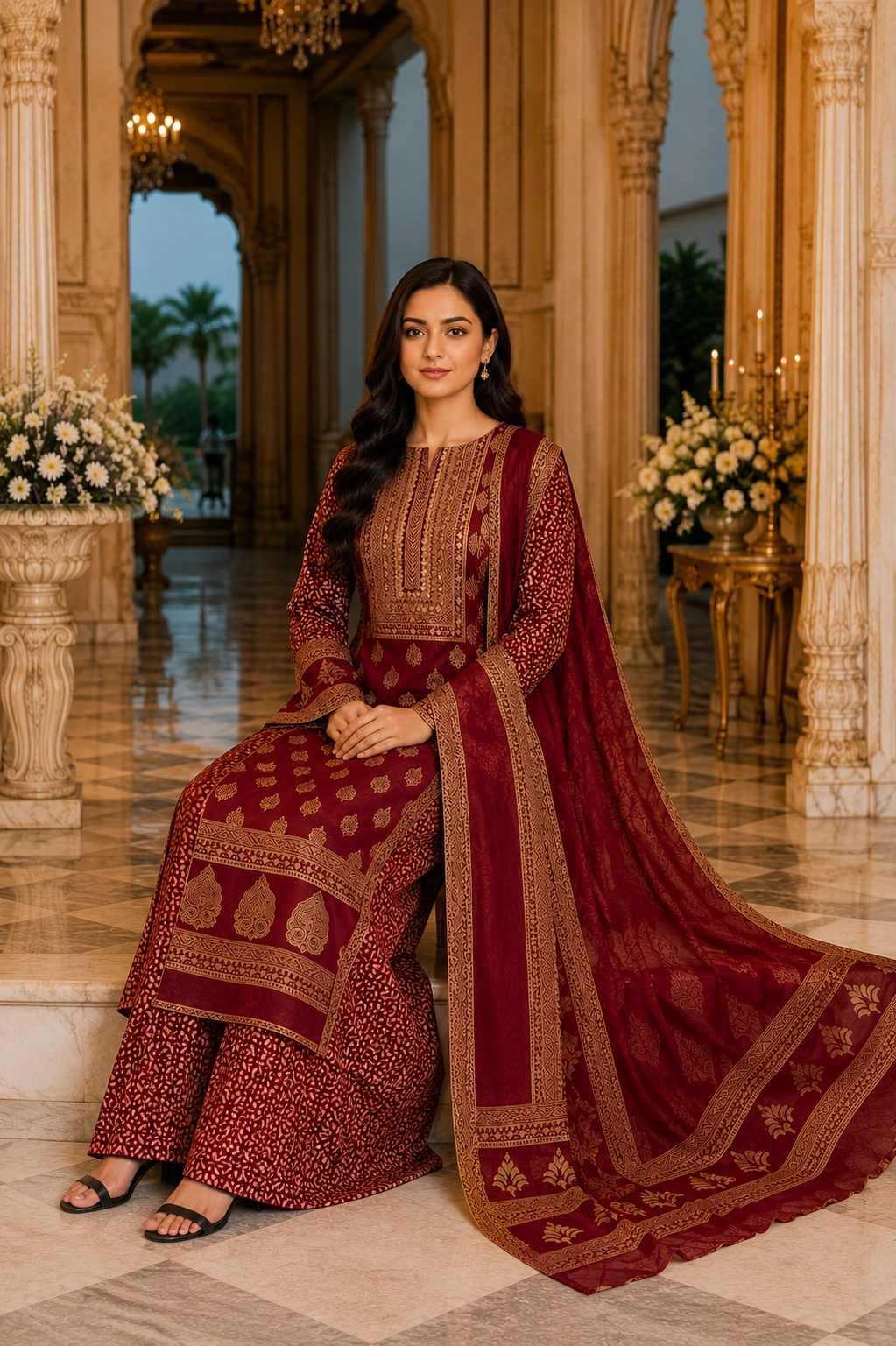 Ruby Mirror Charm Cotton Suit Set with Printed Dupatta - Image 4
