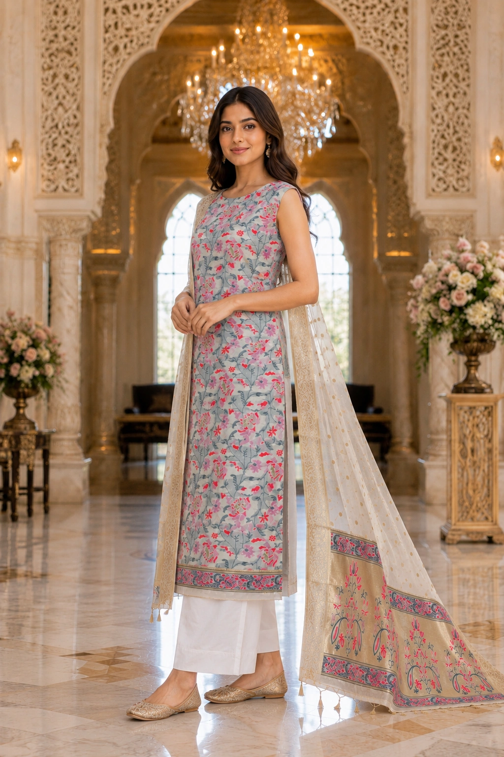 Ivory Woven Jamdani Chanderi Suit Set - Image 3