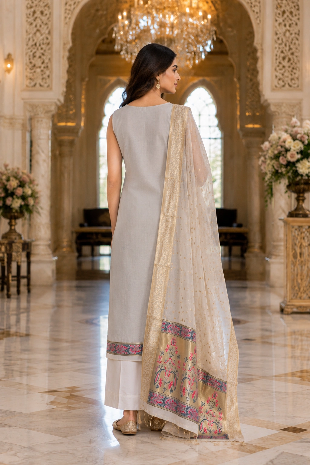 Ivory Woven Jamdani Chanderi Suit Set - Image 2