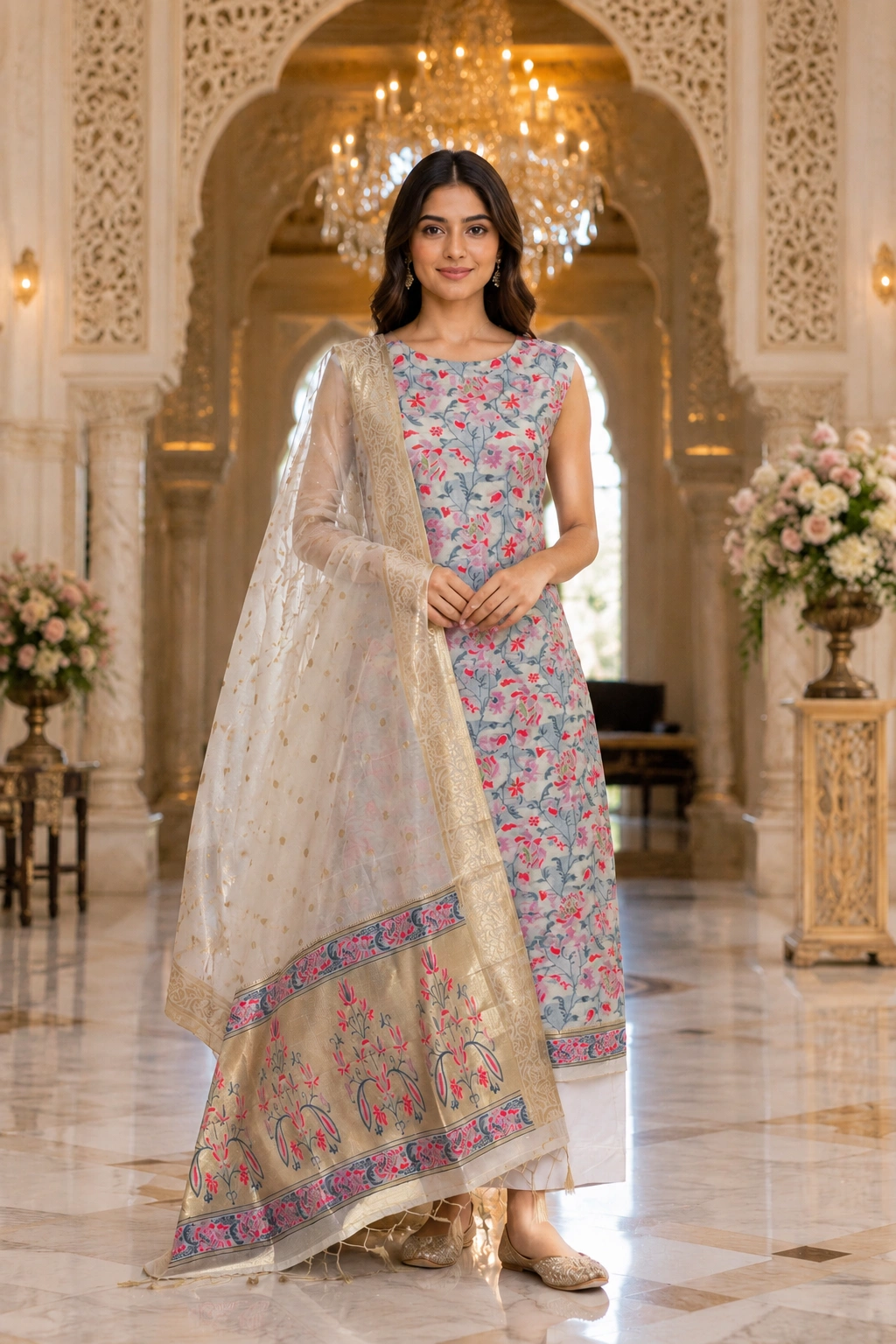 Ivory Woven Jamdani Chanderi Suit Set