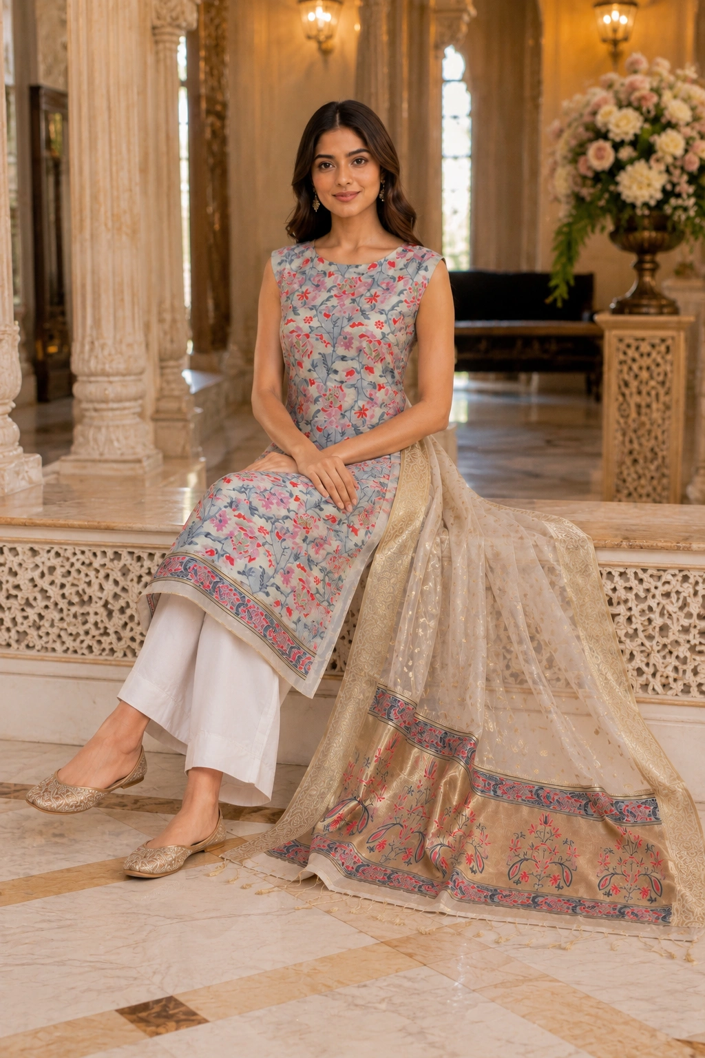 Ivory Woven Jamdani Chanderi Suit Set - Image 4