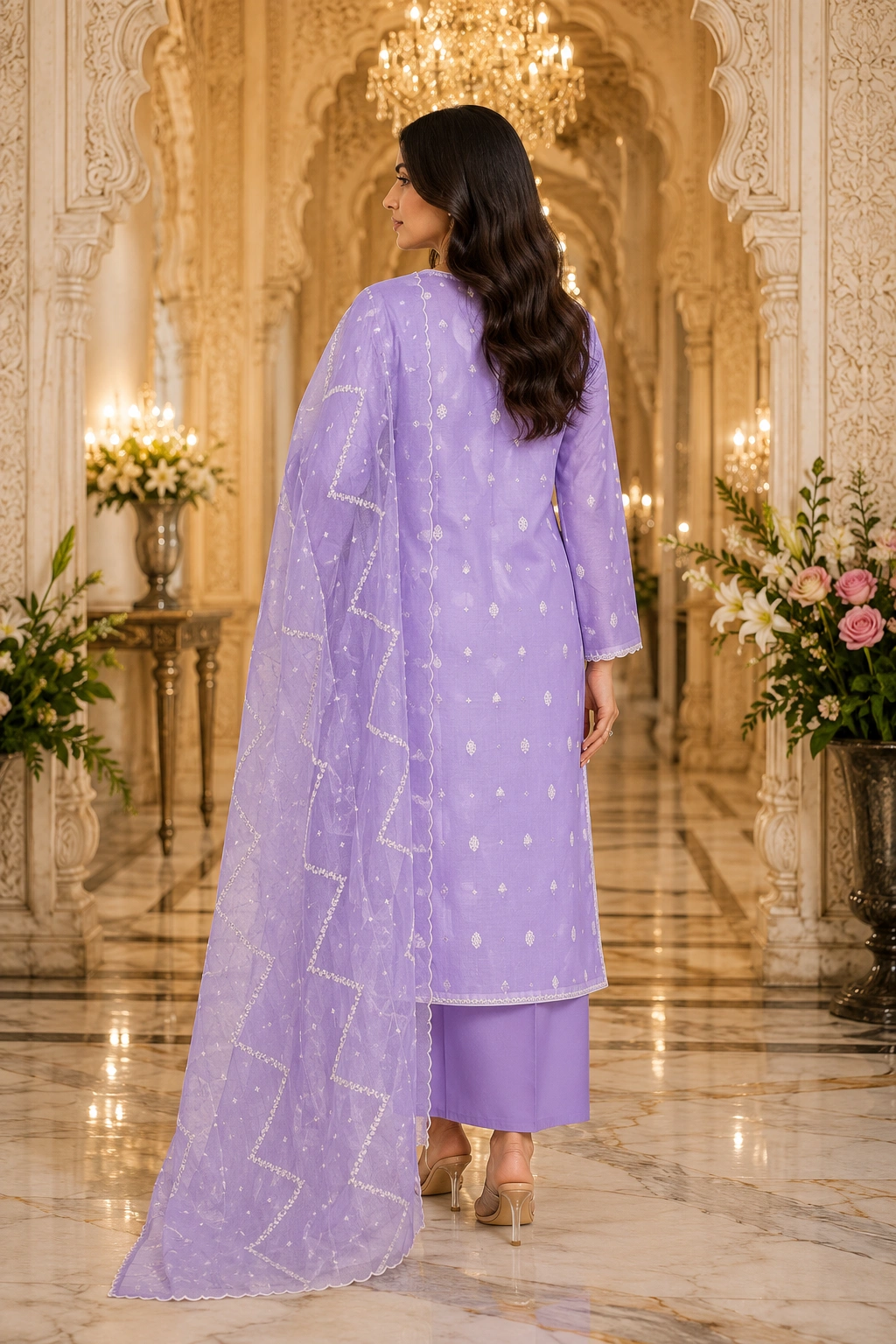 Lavender Grace Kota Doria Embroidered Women’s Ethnic Suit with Embroidered Dupatta - Image 2