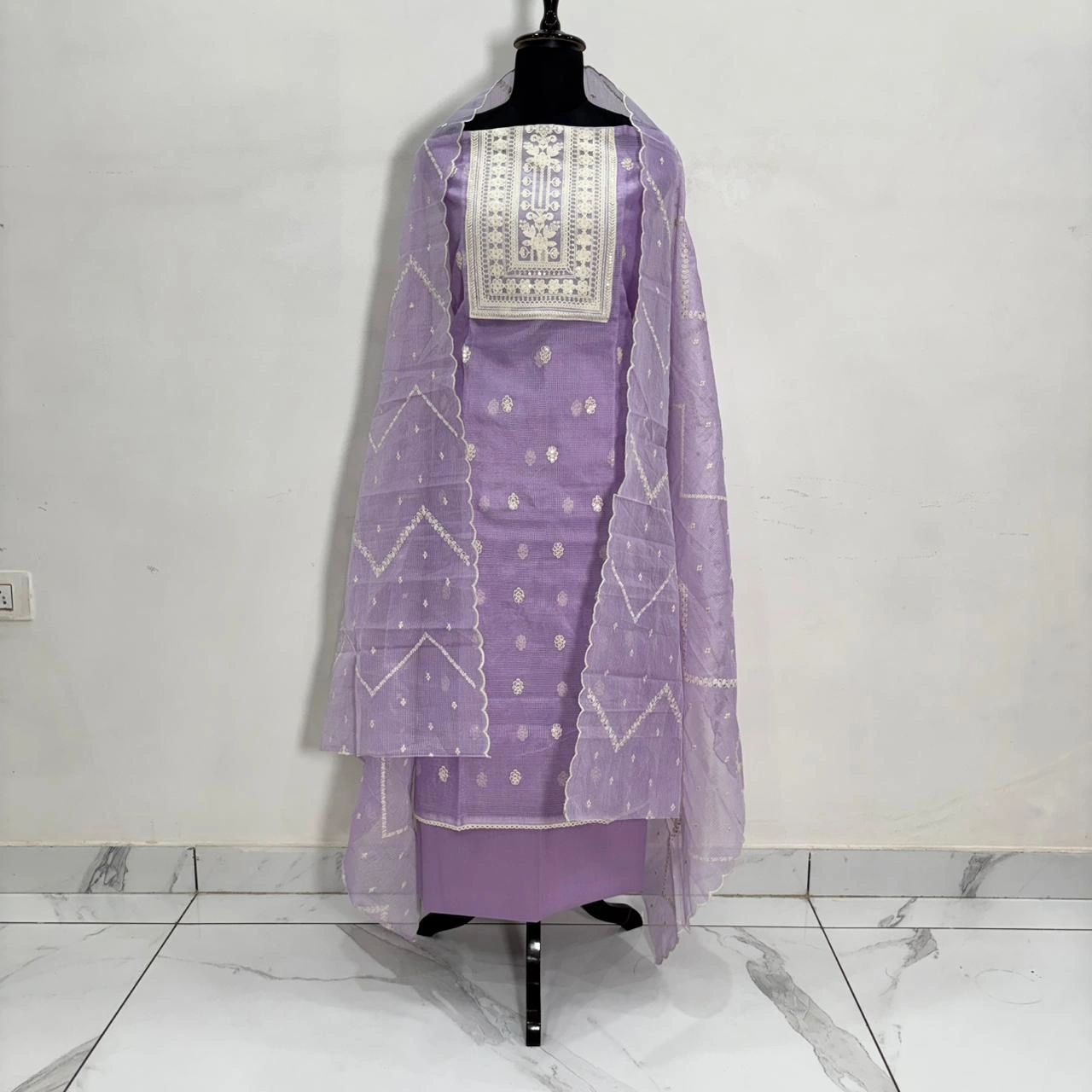 Lavender Grace Kota Doria Embroidered Women’s Ethnic Suit with Embroidered Dupatta - Image 7