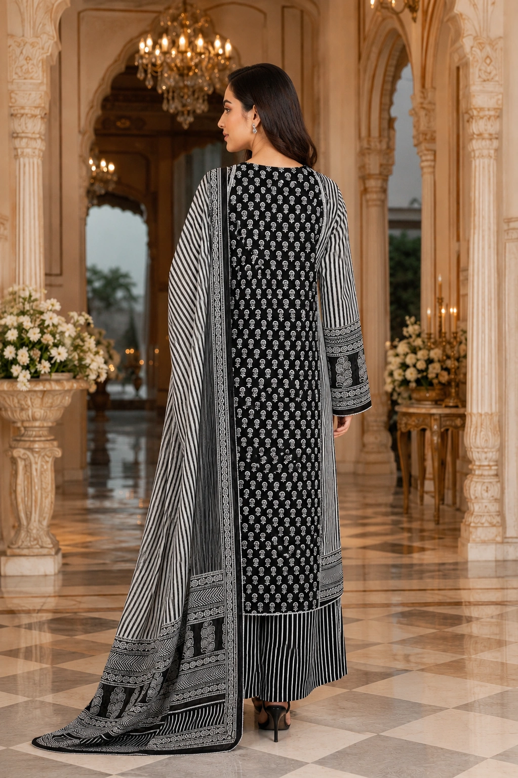 Midnight Elegance Black Cotton Printed Suit Set - Image 2