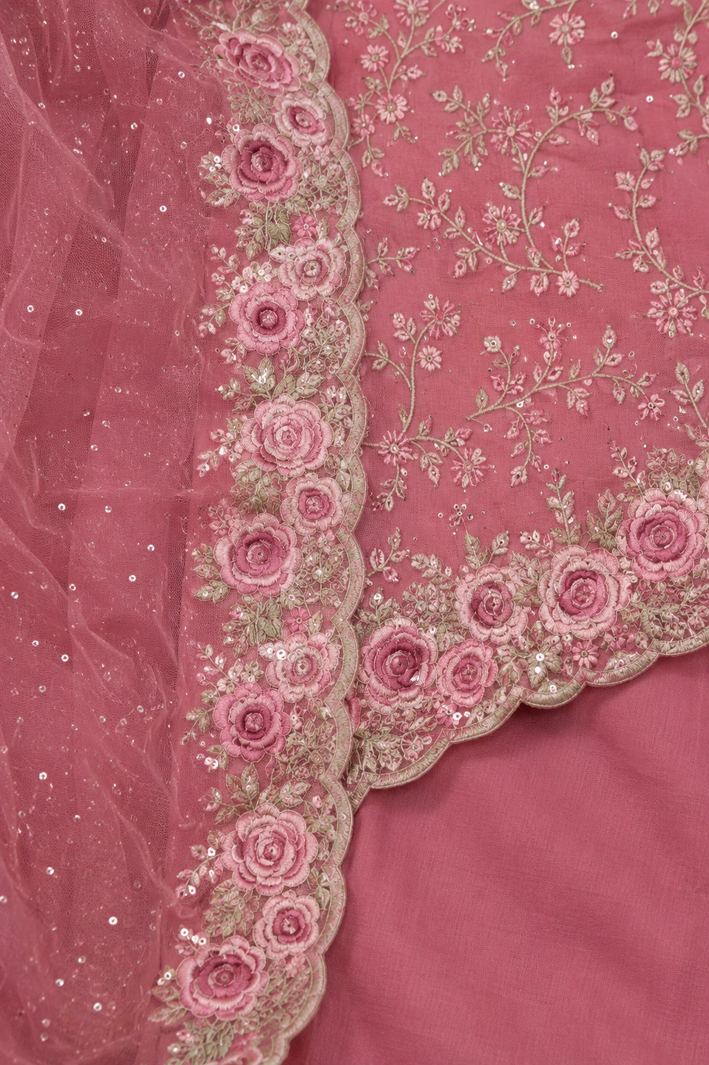 Rosé Royale Tissue Embroidered Suit Set with Heavy Floral Dupatta - Image 5