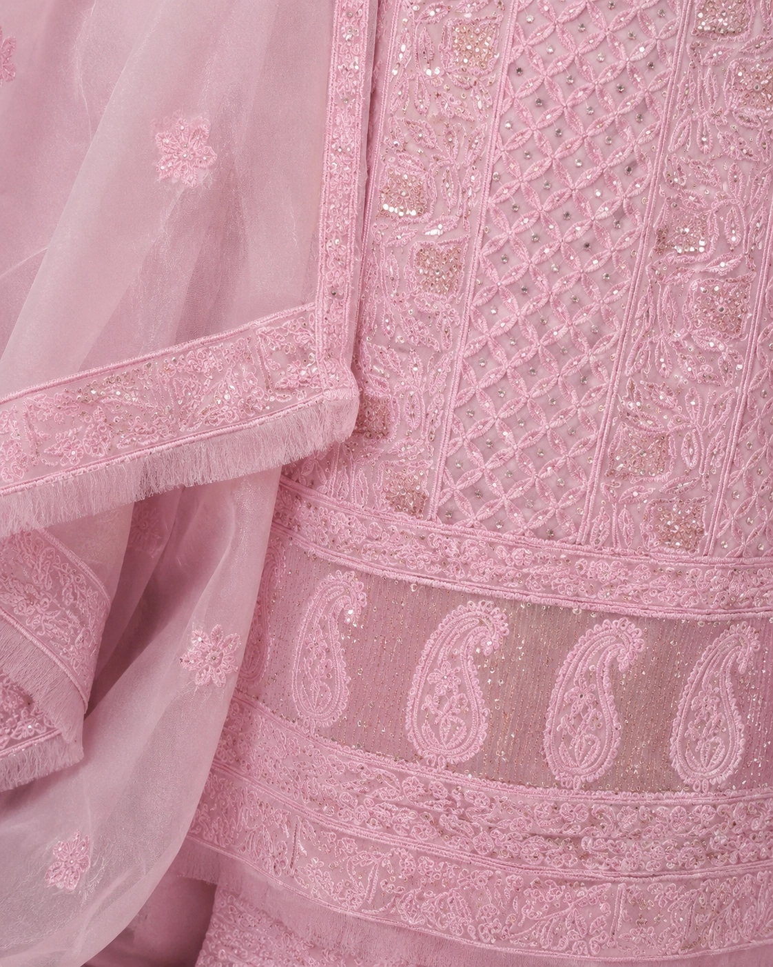 Blush Pink Georgette Chikankari Unstitched Suit Set - Image 4