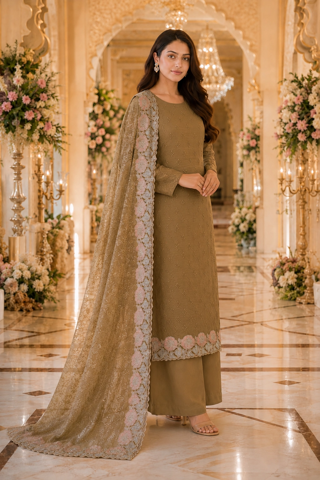 Mehndi Green Chiffon Embroidered Suit Set - Image 2