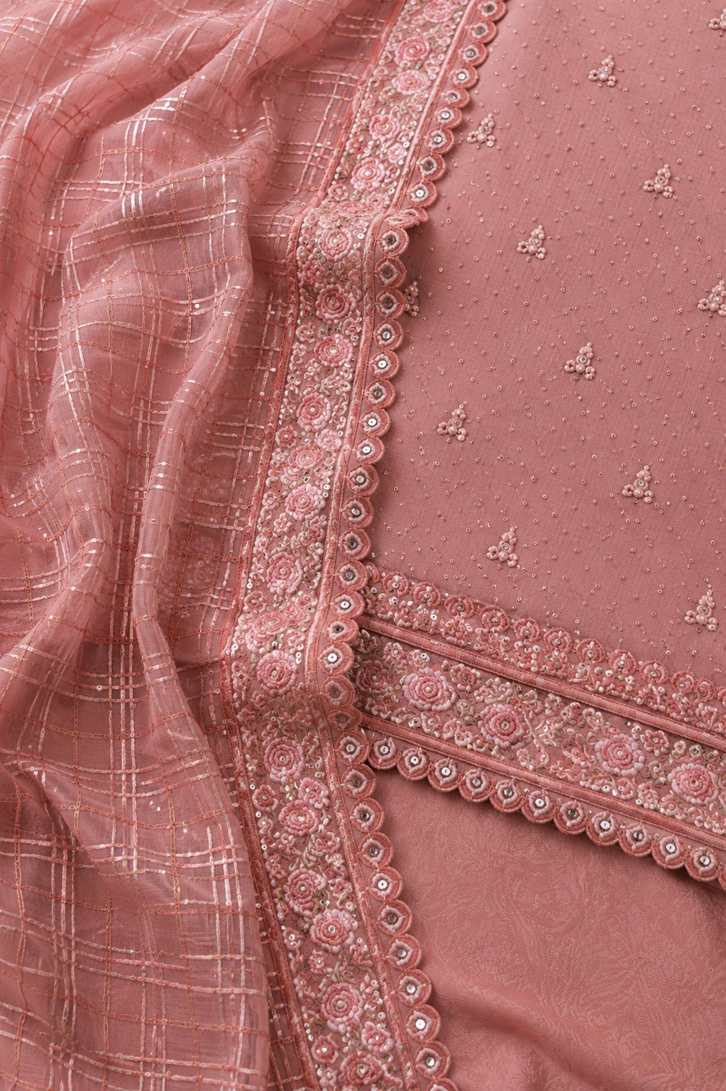 Peach Blossom Embroidered Ethnic Suit Set with Heavy Embroidered Dupatta - Image 5
