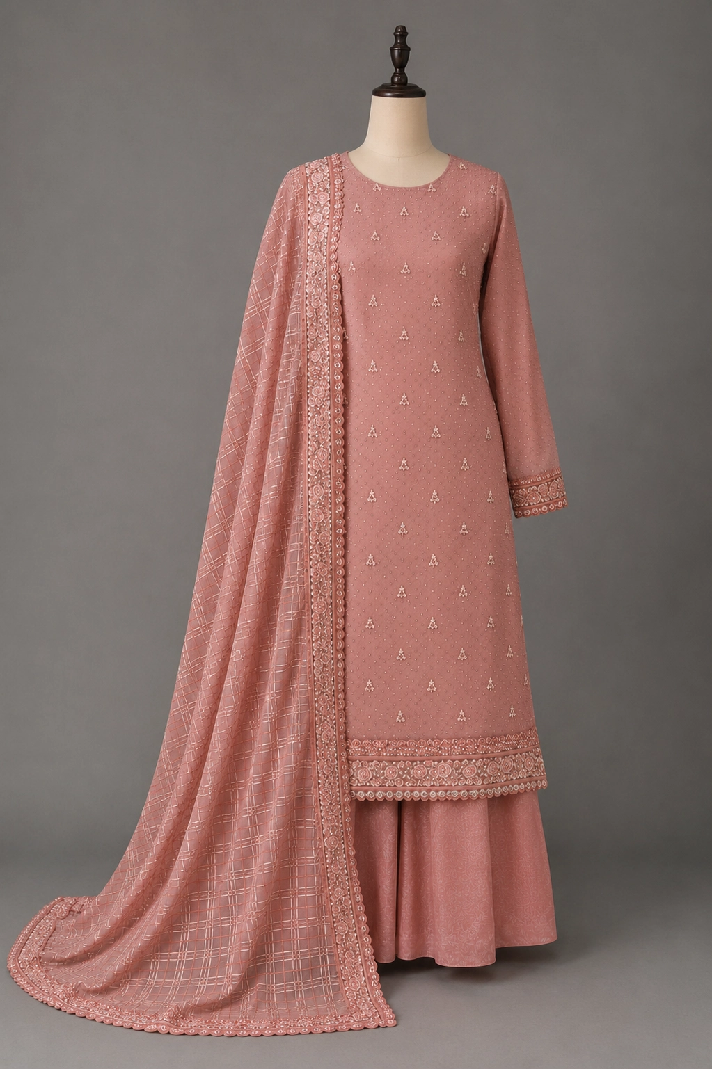 Peach Blossom Embroidered Ethnic Suit Set with Heavy Embroidered Dupatta - Image 6