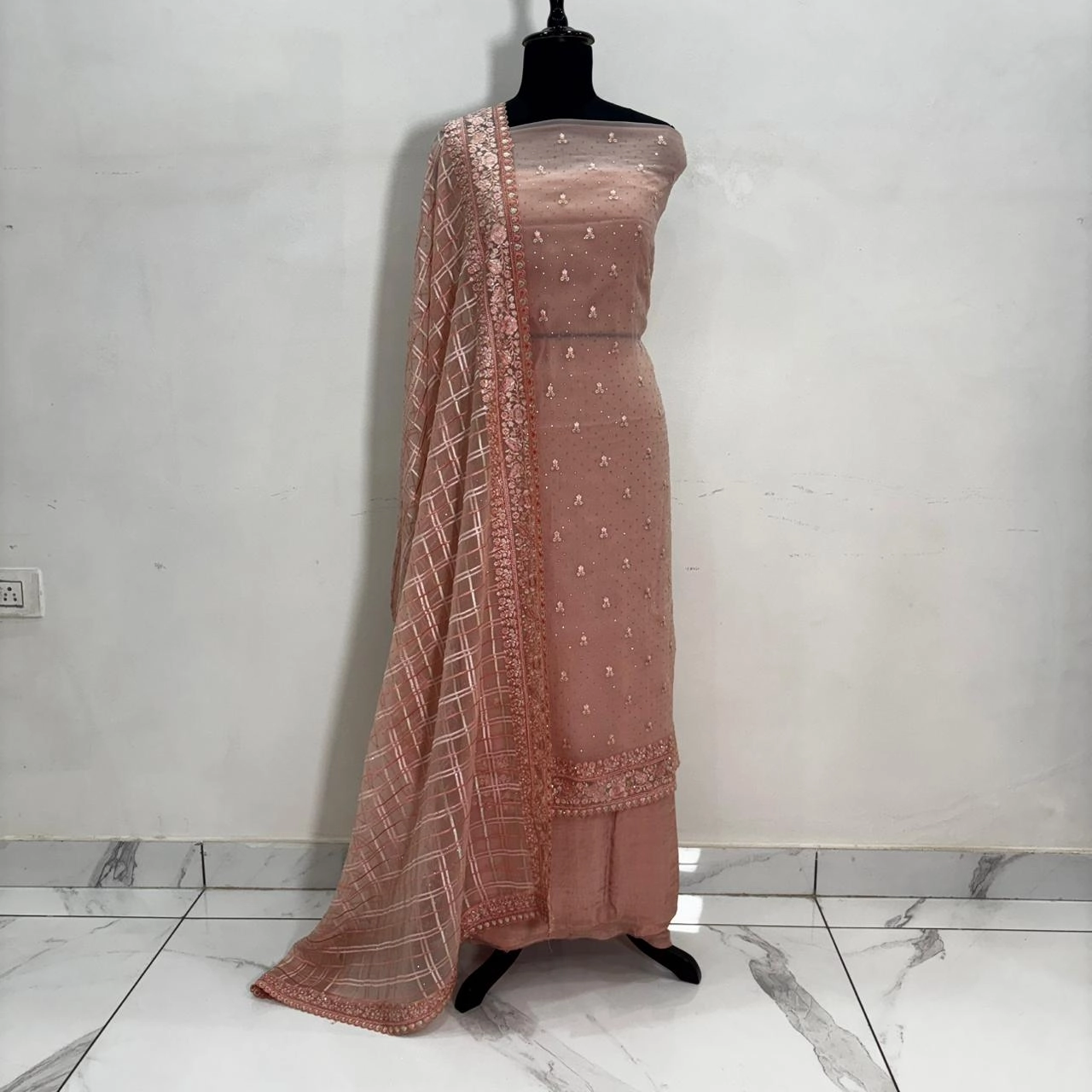 Peach Blossom Embroidered Ethnic Suit Set with Heavy Embroidered Dupatta - Image 7