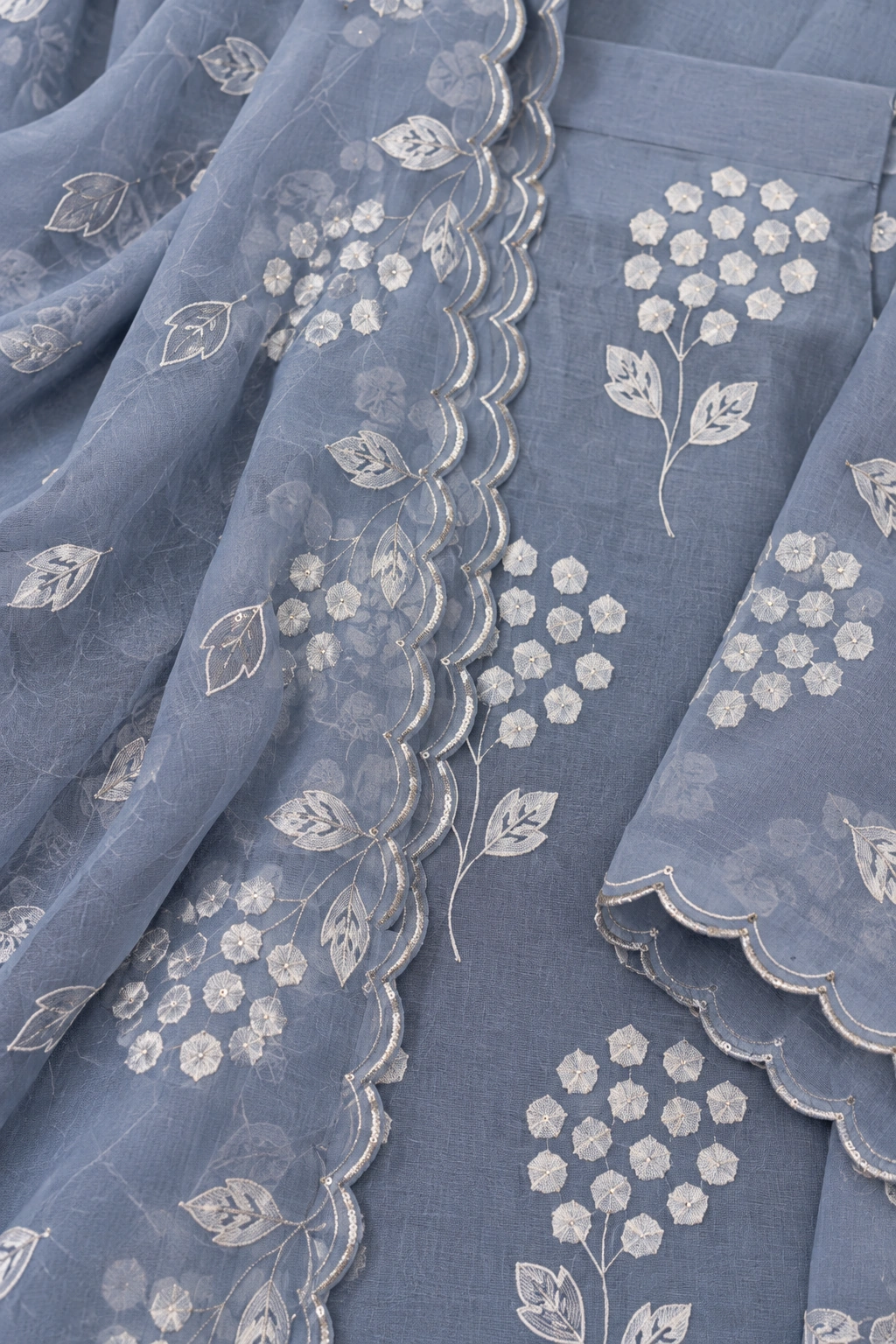 Powder Blue Mul Chanderi Appliqué Work Unstitched Suit - Image 5